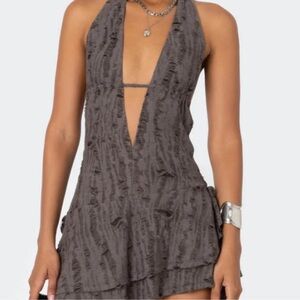 Edikted Gray Textured Halter Dress